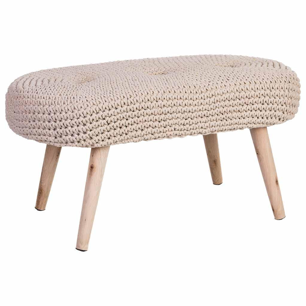 HOCKERBANK aus Holz und Baumwolle, beige, 82x43cm - Beige, Holz (82/43/43cm) - Wanderlust