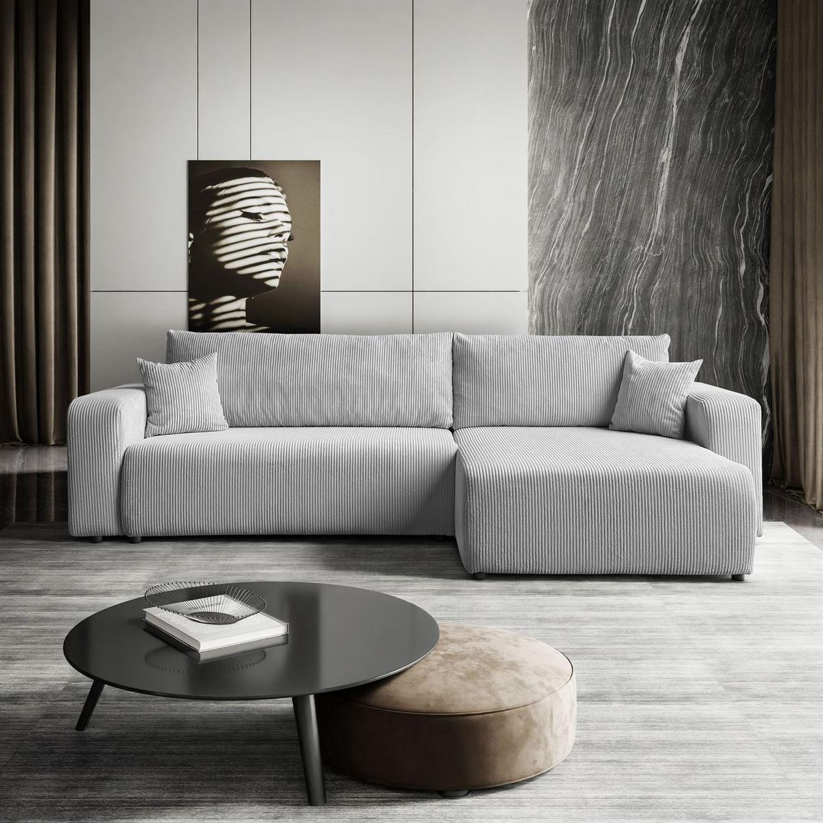 ECKSOFA Gepolstertes PRESTIGE XL mit Schlaffunktion und Bettkasten, Poso 110 - Hellgrau, Textil (277/143cm) - Lookway