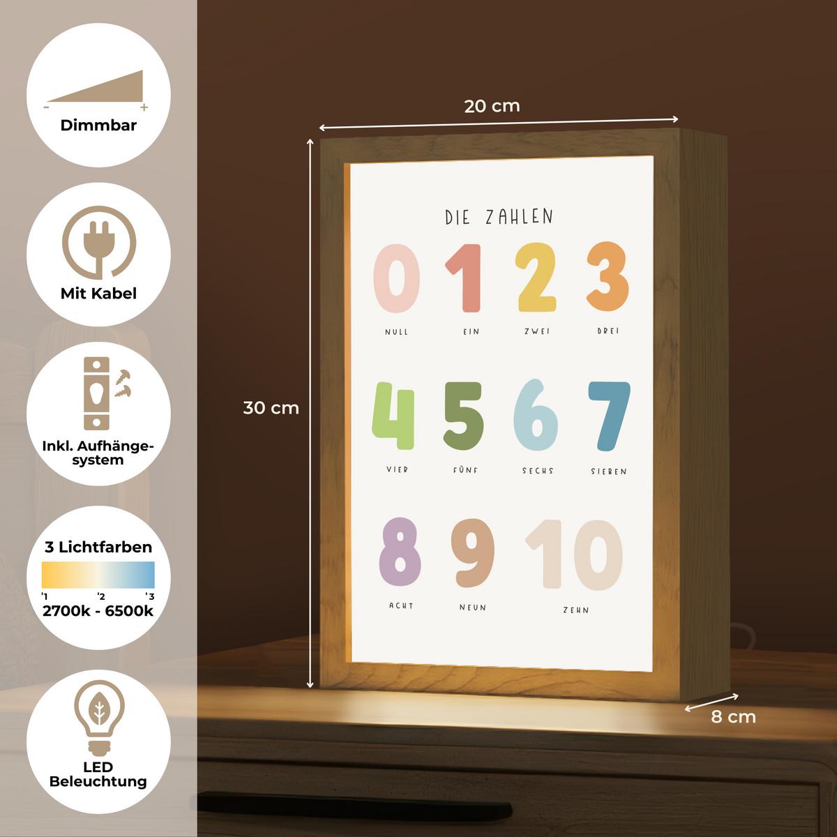 NACHTTISCHLAMPE Pädagogisch - Zählen lernen - Weiß - Farben - 1-10 20x30 cm - Weiß, Holzwerkstoff (8/20/30cm) - OnlyWow