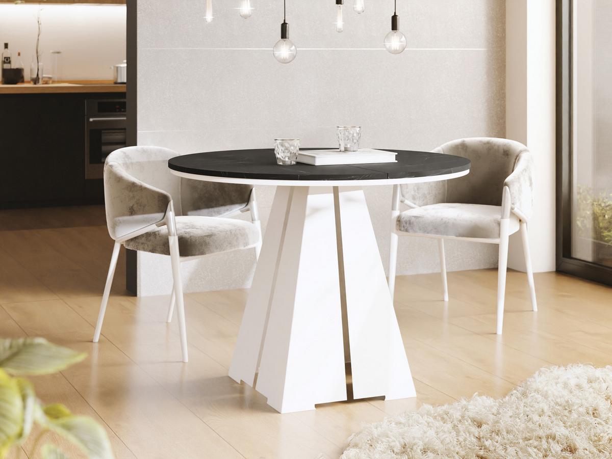 ESSTISCH Kova runder ausziehbarer, Marmor Schwarz 120-200/120/76 cm - Anthrazit/Weiß, Holzwerkstoff/Metall (120/196/76cm) - WFL GROUP