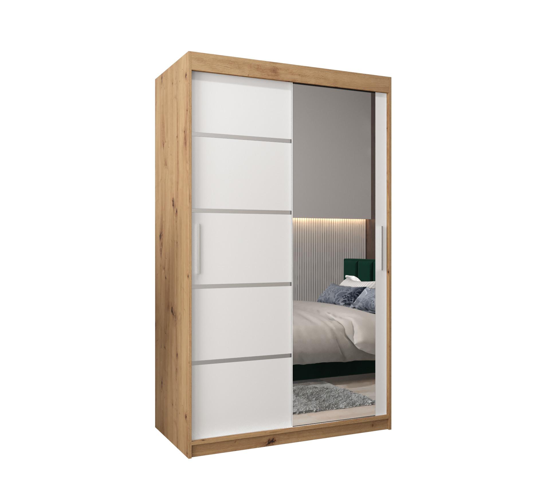 SCHWEBETÜRENSCHRANK 200/120/62 2-türig - Silberfarben/Weiß, Holz/Kunststoff (120/200/62cm) - MÖBEL KRYSPOL