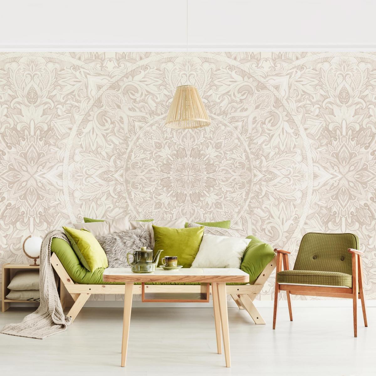 FOTOTAPETE Mandala Aquarell Muster Ornament beige 336/225 cm - Eichefarben, Papier (336/225cm) - Bilderwelten