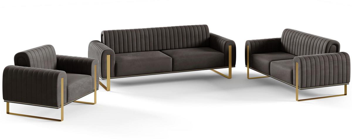SOFA Parissa 228 cm - Goldfarben/Schwarz, Textil/Metall (228/79/92cm) - Selsey