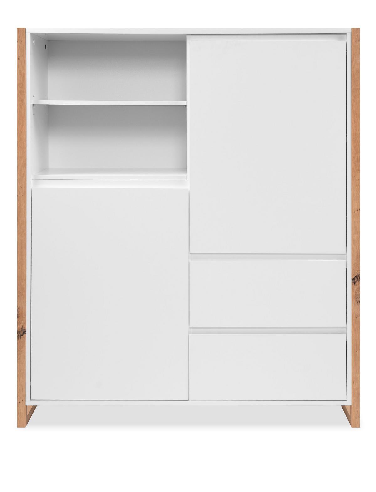 HIGHBOARD weiß, Eiche Artisan 120 cm, Kommode im skandinavischen Design - Weiß/Eiche Artisan, Holzwerkstoff (120/139/40cm) - Furn.Design