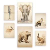 POSTER Set Mit 6 Tiere Vintage A3 & A4 Rahmenlos - Klar, Papier (29/3cm) - Nacnic