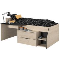 HOCHBETT Jugendzimmer Bett 90 x 200 cm 2x Schubkasten, Stauraum - Eichefarben/Schwarz, Holz/Holzwerkstoff (90/200cm) - Parisot Meuble