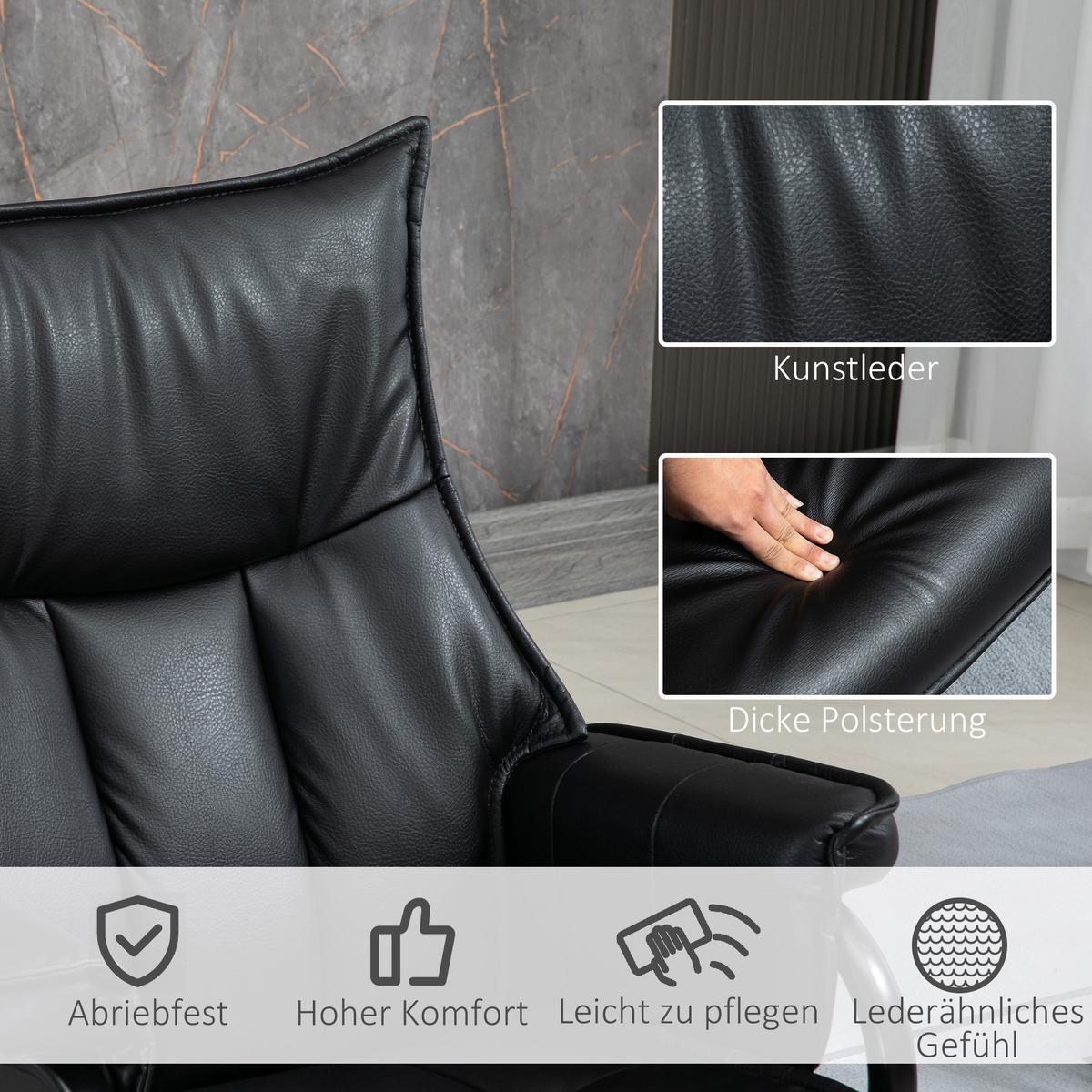RELAXSESSEL, Kunstleder, Stahl, Schwarz - Schwarz, Kunststoff (84/101/75cm) - HOMCOM