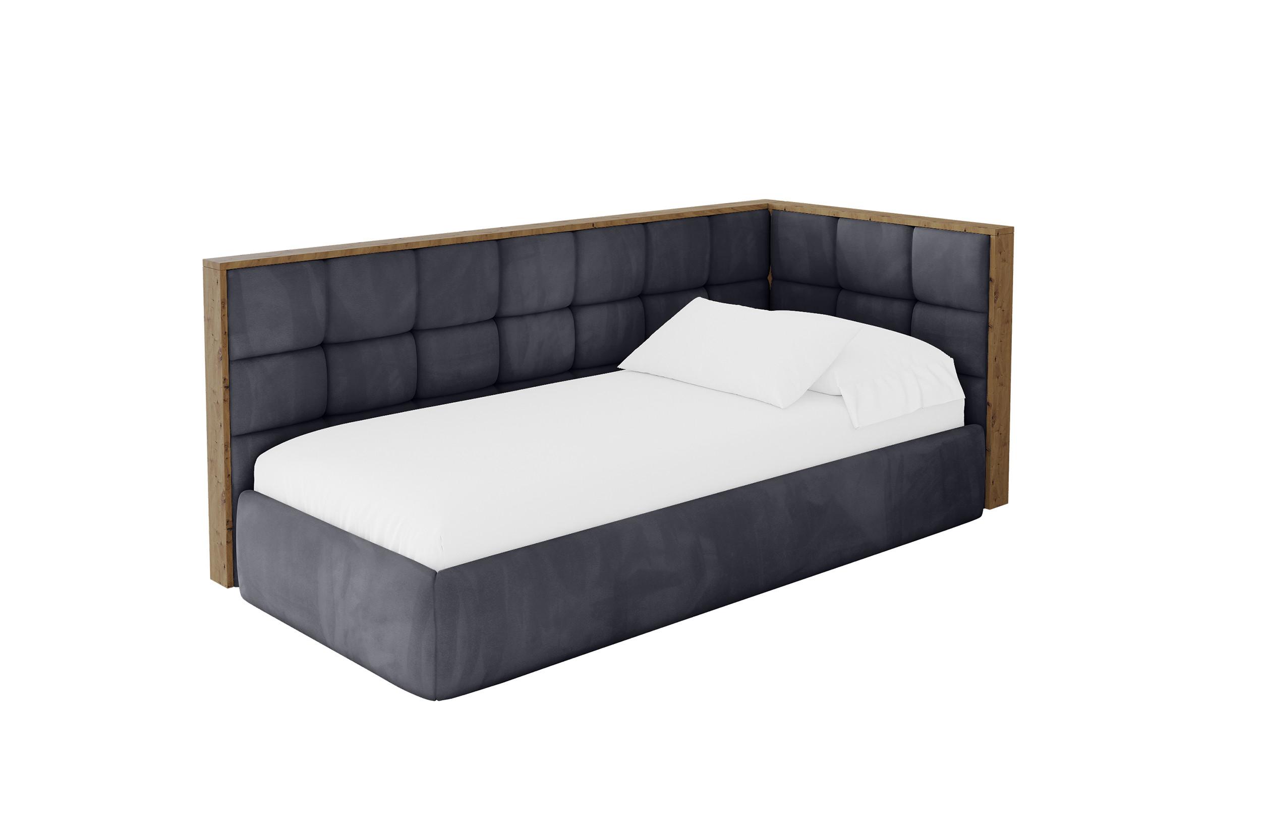 EINZELLBETT Jugendbett mit Bettkasten und Matratze H3/H4, Links - SOVY 100x200 Dunkelgrau - Dunkelgrau, Holzwerkstoff/Textil (100/200cm) - ALTDECOR