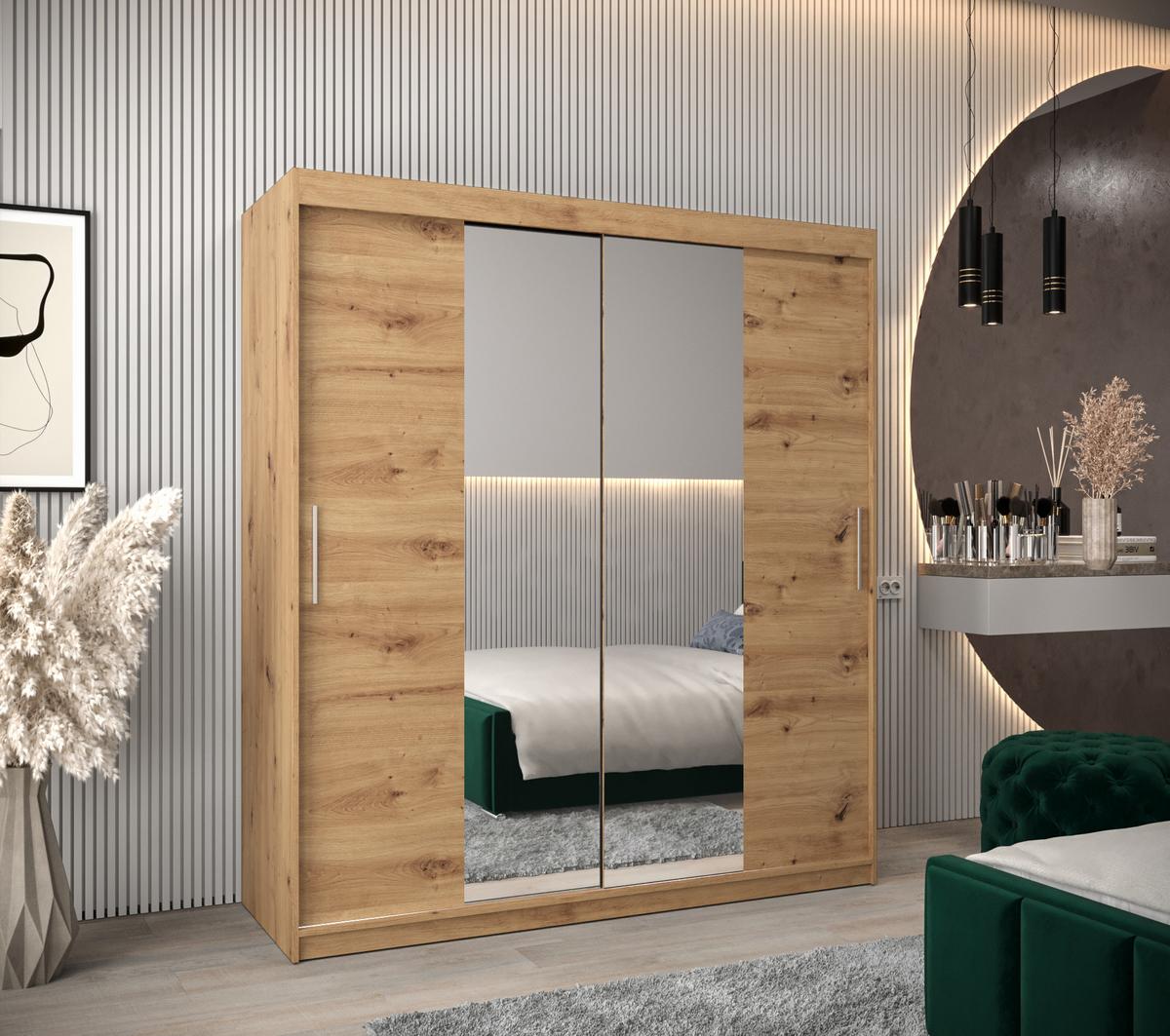 LANGUAGE Schiebetürenschrank mit Spiegel TOKYO 1 200/180/62 2-türig - Silberfarben/Eiche Artisan, Holz/Kunststoff (180/200/62cm) - MÖBEL KRYSPOL