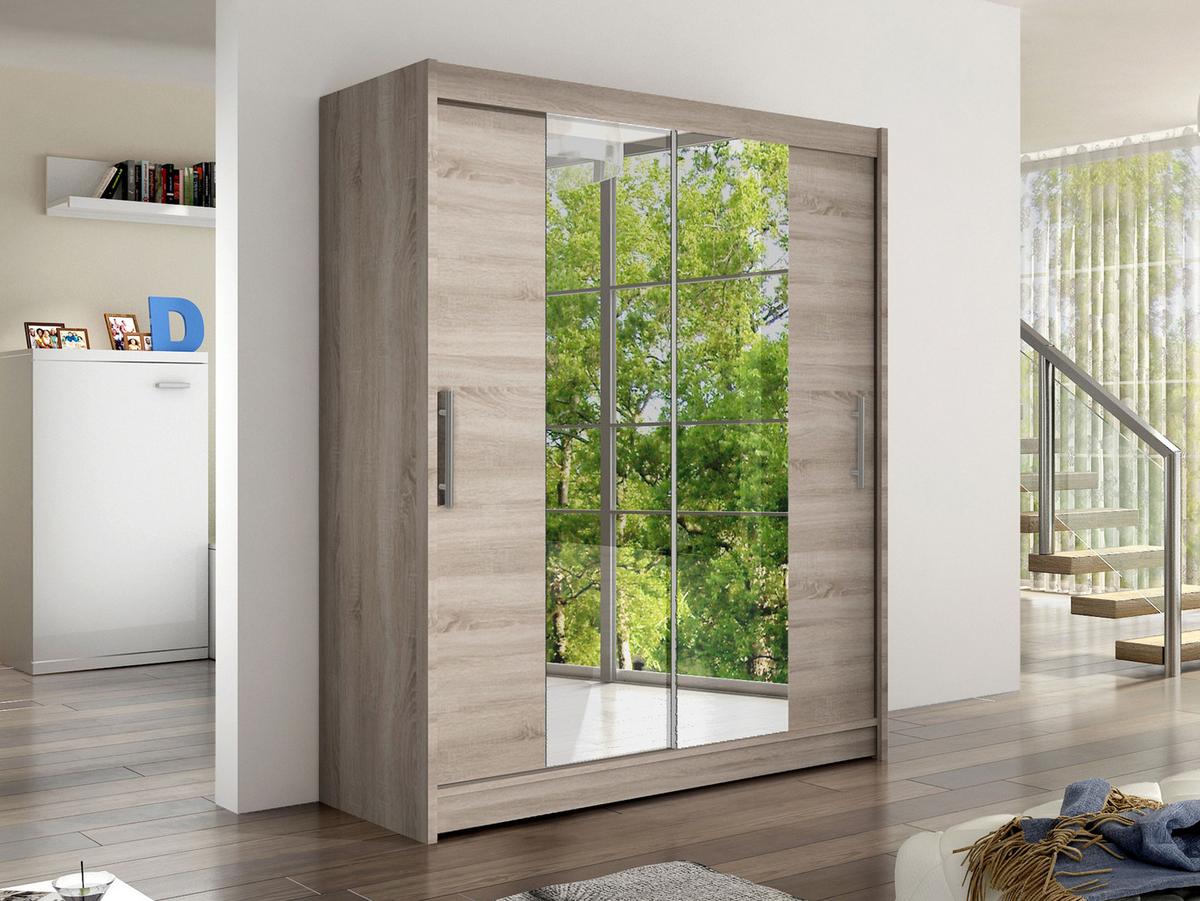 SCHWEBETÜRENSCHRANK Westa II - Silberfarben/Trüffeleichefarben, Holzwerkstoff/Metall (150/200/58cm) - MIRJAN24