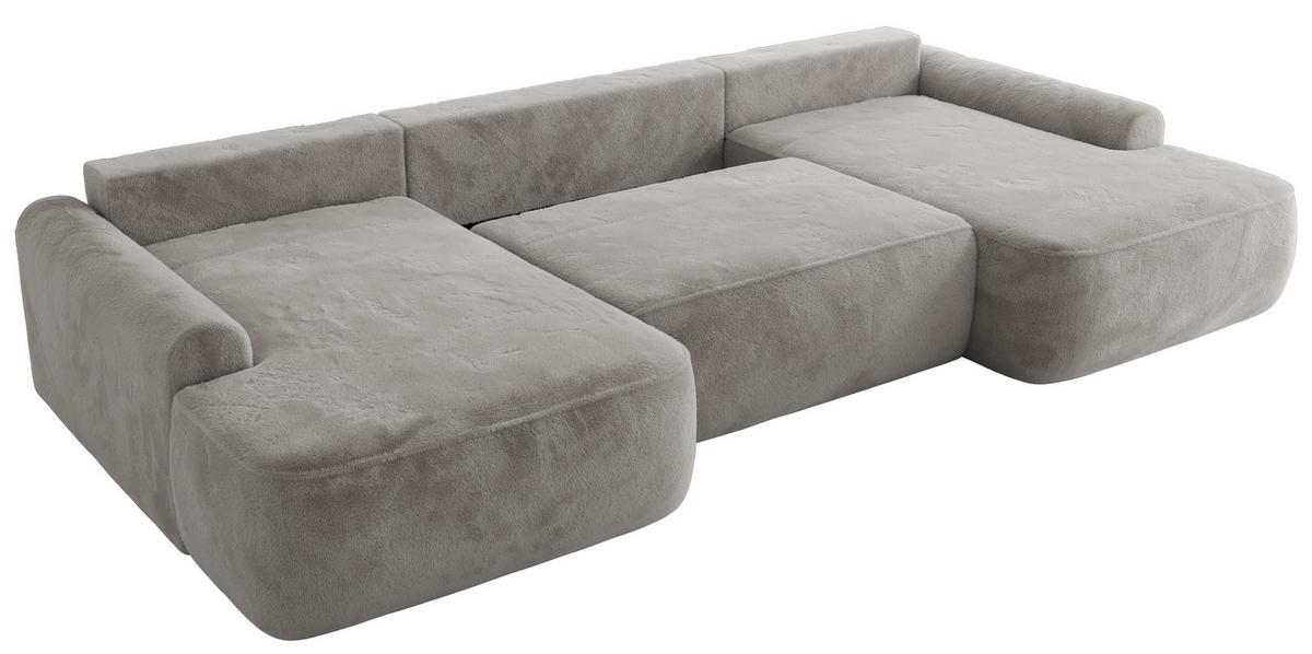 WOHNLANDSCHAFT CUBO U Hellgrau Plüsch - Hellgrau/Schwarz, Kunststoff/Textil (370/100/187cm) - MKS
