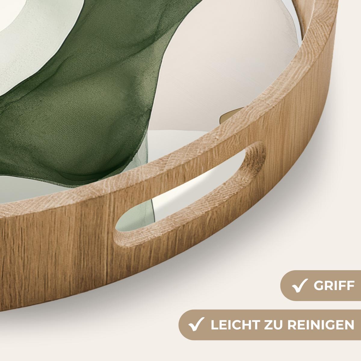 TABLETT Japandi - Abstrakt - Grün 40x40 cm - Grün, Holz (40/5/5cm) - OnlyWow