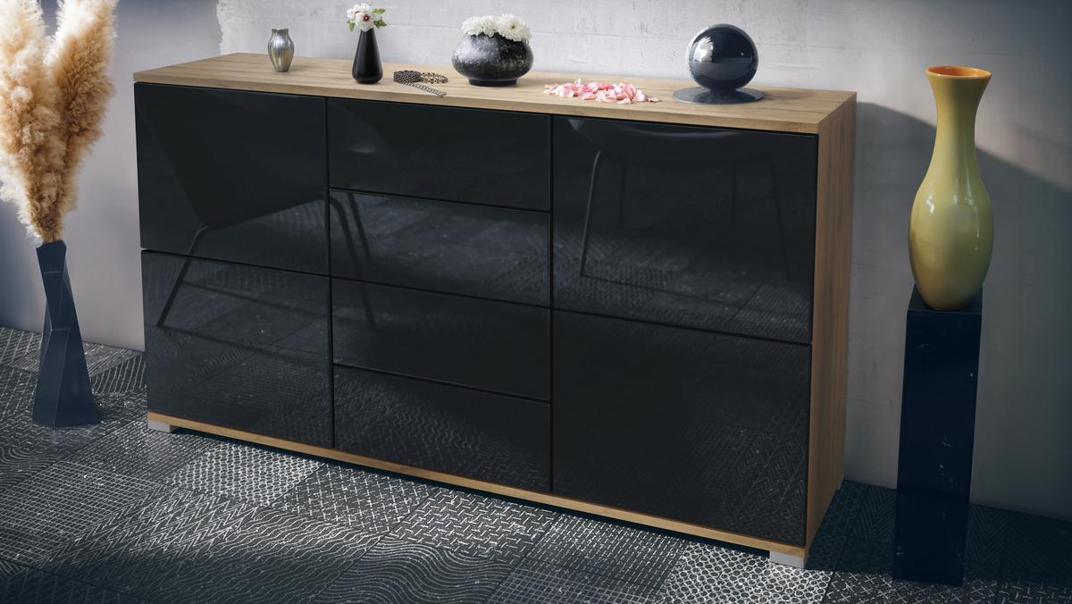 SIDEBOARD Rova Schwarz Hochglanz - Schwarz Hochglanz, Holzwerkstoff (138.5/75.5/35cm) - Vladon
