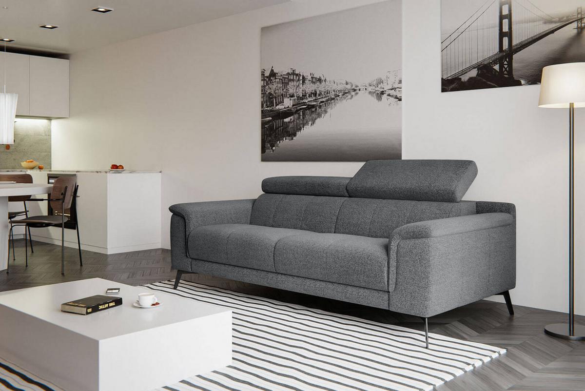 SOFA FIERO 3-Sitzer, grau - Schwarz/Grau, Holzwerkstoff/Textil (212/82/103cm) - Wozimo