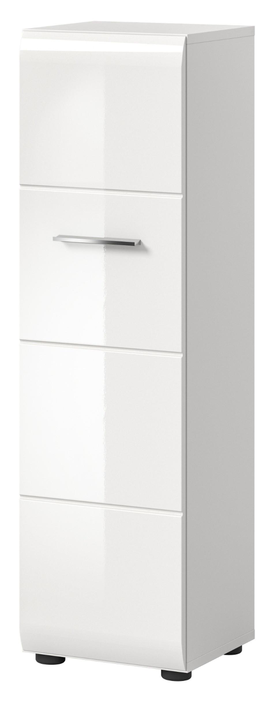 BADKOMMODE weiß Hochglanz 30 x 106 cm, Badezimmer Midischrank hängend oder stehend - Weiß Hochglanz/Silberfarben, Holzwerkstoff/Kunststoff (30/106/30cm) - Inn.Furn