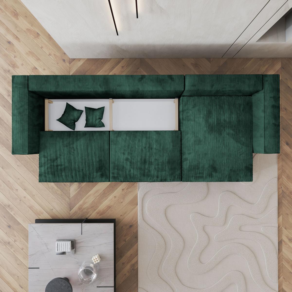 ECKSOFA TOLMO P Grün Kordstoff mit Schlaffunktion - Grau/Grün, Holz/Kunststoff (347/148cm) - MASSENO