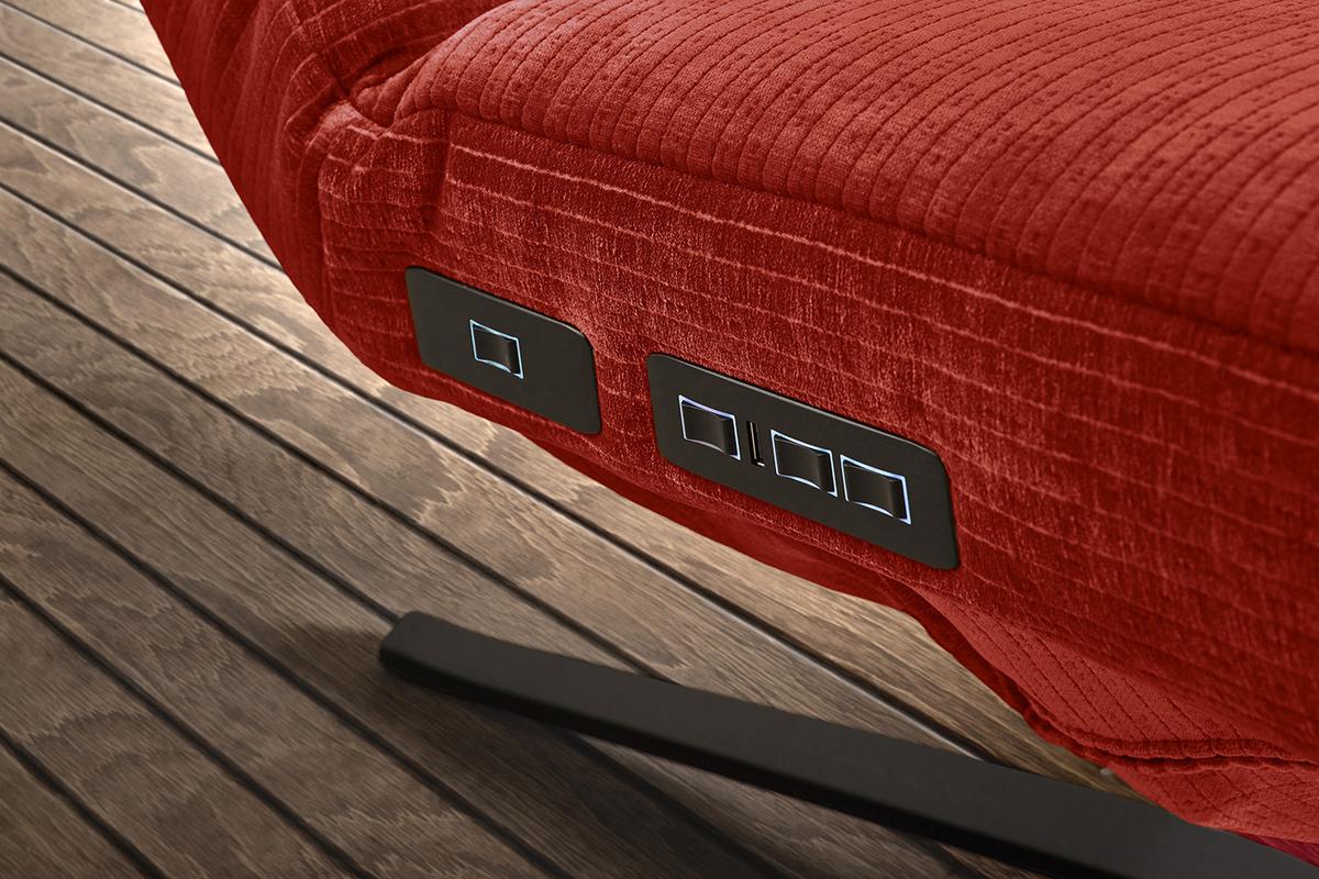 RELAXLIEGE ALINA Rot Cord Relaxfunktion, Drehbar (360°) - Rot/Schwarz, Textil/Metall (82/115/156cm) - KAWOLA