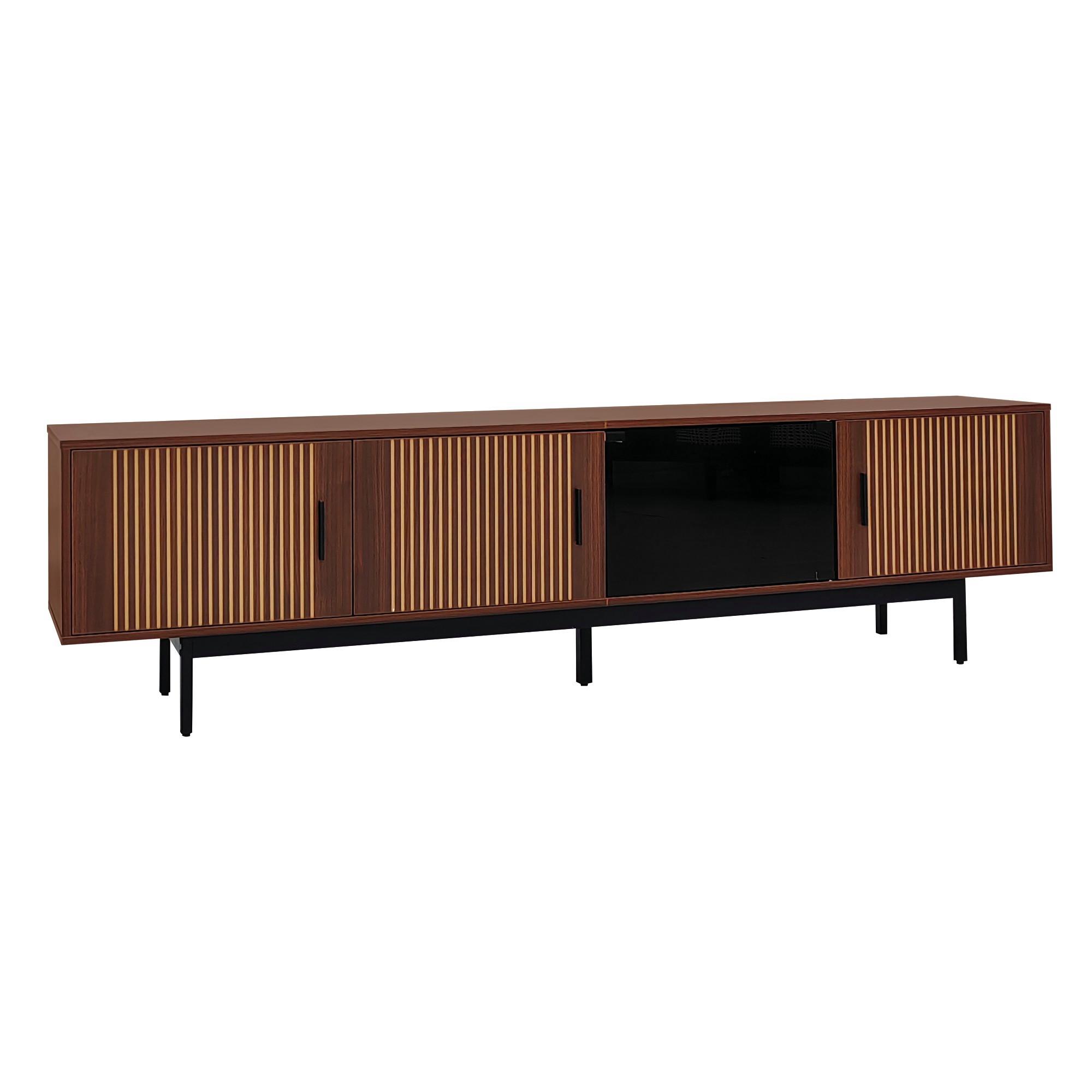 TV-LOWBOARD mit geschnitzter Textur, Glas-Tür & LED-Beleuchtung - Braun, Holz (35/53/200cm) - Urban Meuble