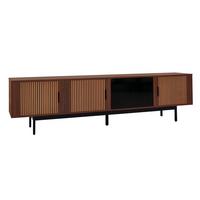 TV-LOWBOARD mit geschnitzter Textur, Glas-Tür & LED-Beleuchtung - Braun, Holz (35/53/200cm) - Urban Meuble