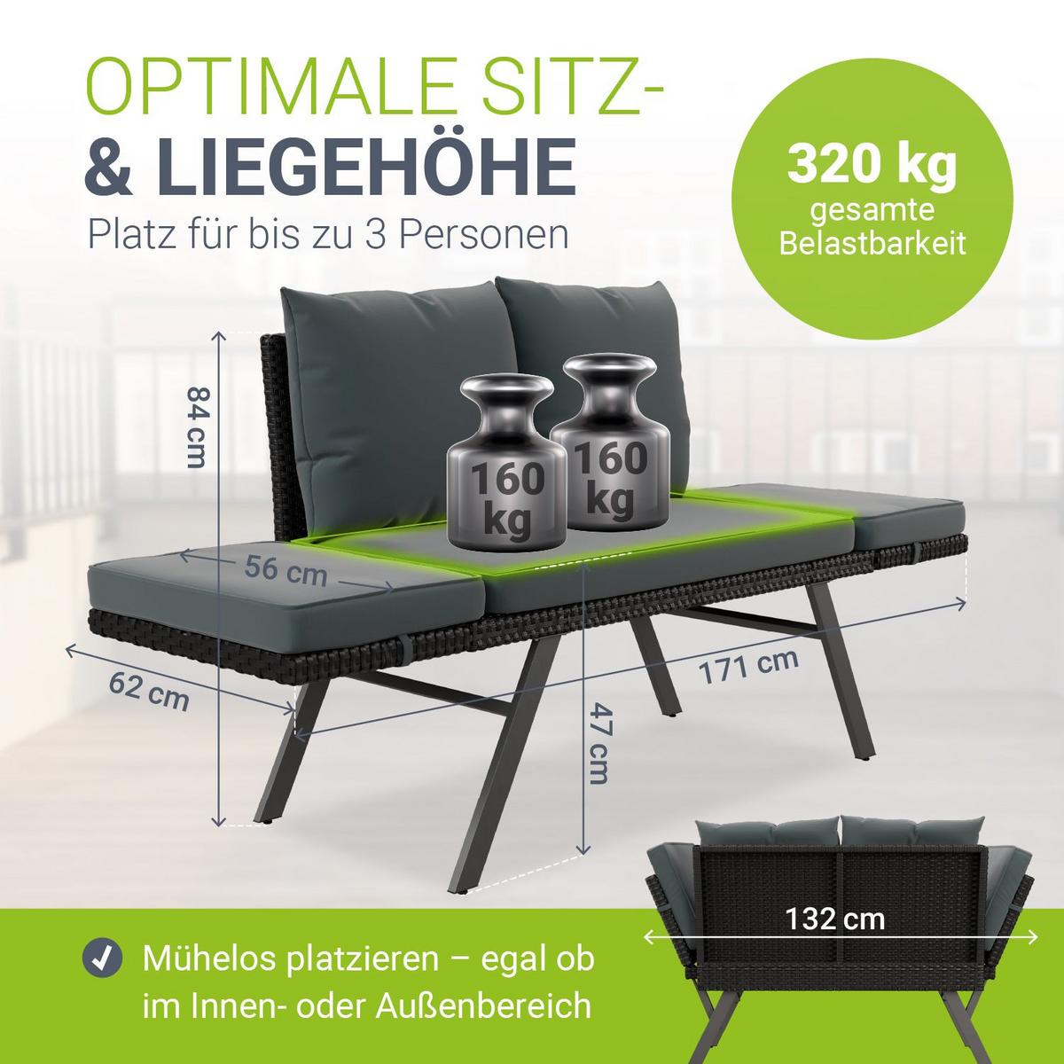 GARTENBANK Calvia klappbar schwarz/grau - Schwarz, Kunststoff/Metall - Juskys