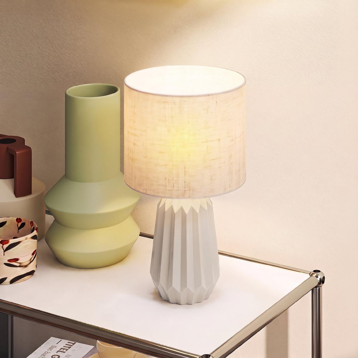 TISCHLAMPE Keramik Leinen Beige - Beige, Keramik (22/22/39cm) - HOMCOM