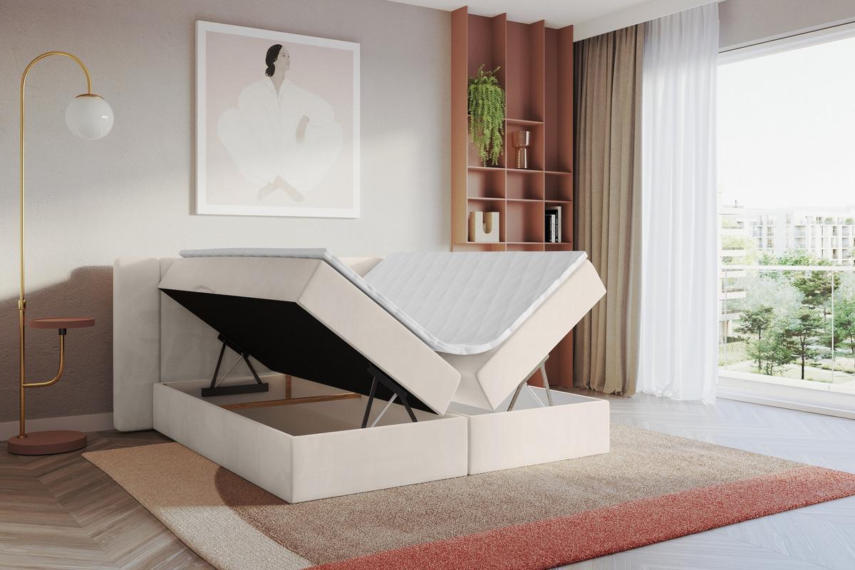 BOXBETT mit Matratze H4 - EVON - 180x200 cm Beige - Beige, Holzwerkstoff (180/200cm) - ALTDECOR