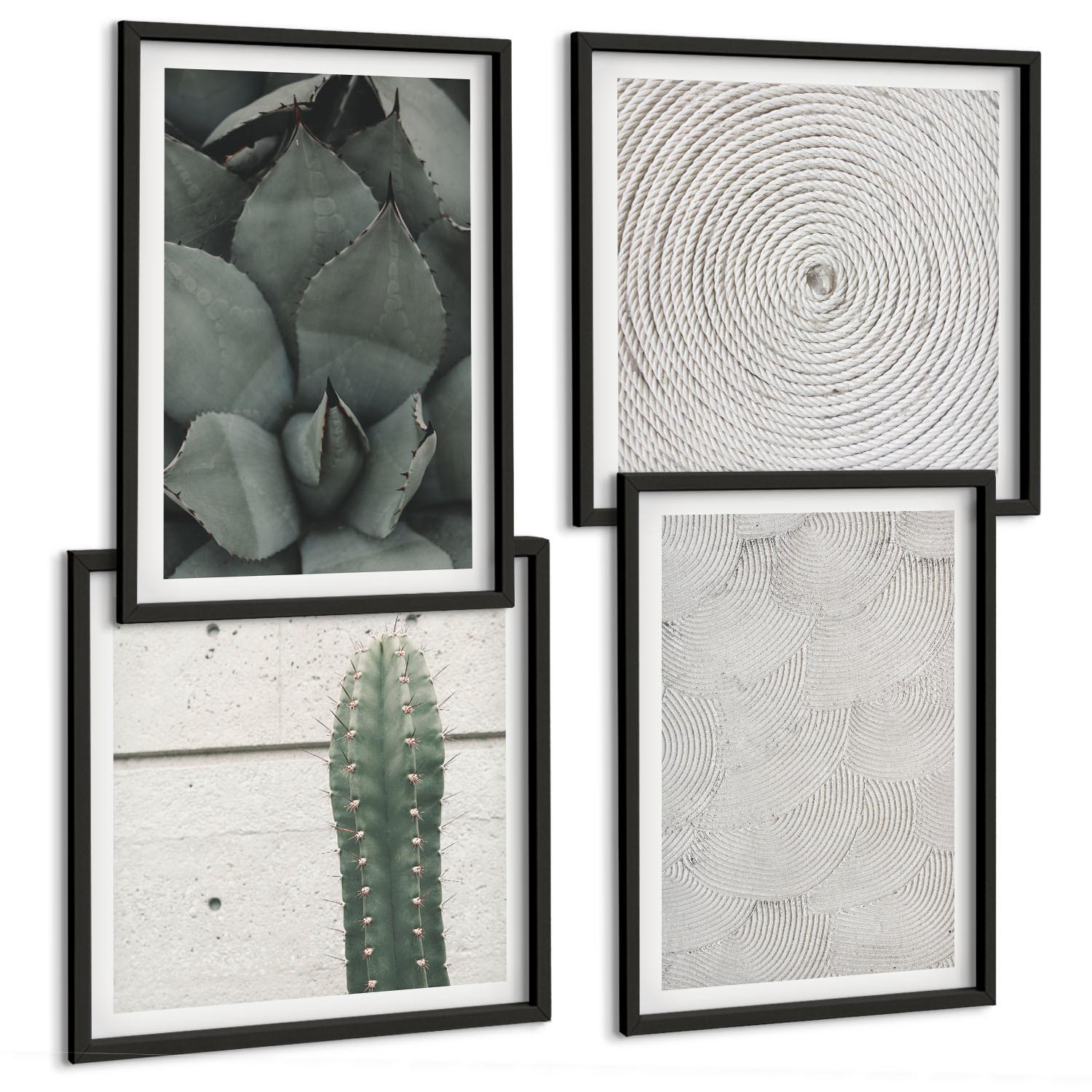 BILDER SET 4er Set - 50x50 cm & 40x60 cm Schwarzer Rahmen - Sommerliche Texturen aus den Tropen - Schwarz, Kunststoff (50/50cm) - TULUP