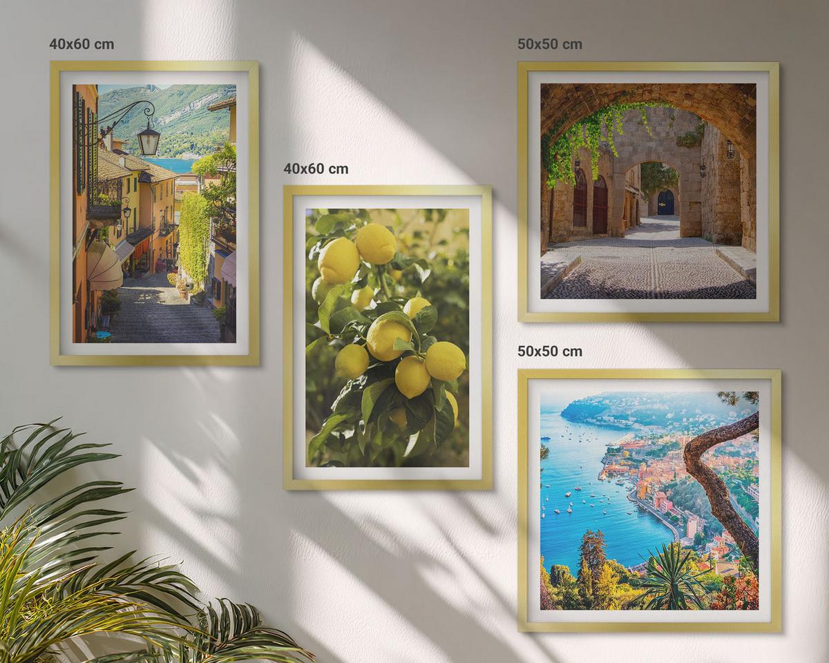 BILDER SET 4er Set - 50x50 cm & 40x60 cm Goldrahmen - Straßen am Meer, ein Meer aus Zitronen - Goldfarben, Kunststoff (50/50cm) - TULUP