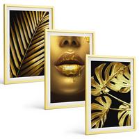 BILDER SET 3er Set - 40x60 cm Goldrahmen - Mund einer Frau mit Monstera-Palme - Goldfarben, Kunststoff (40/60cm) - TULUP