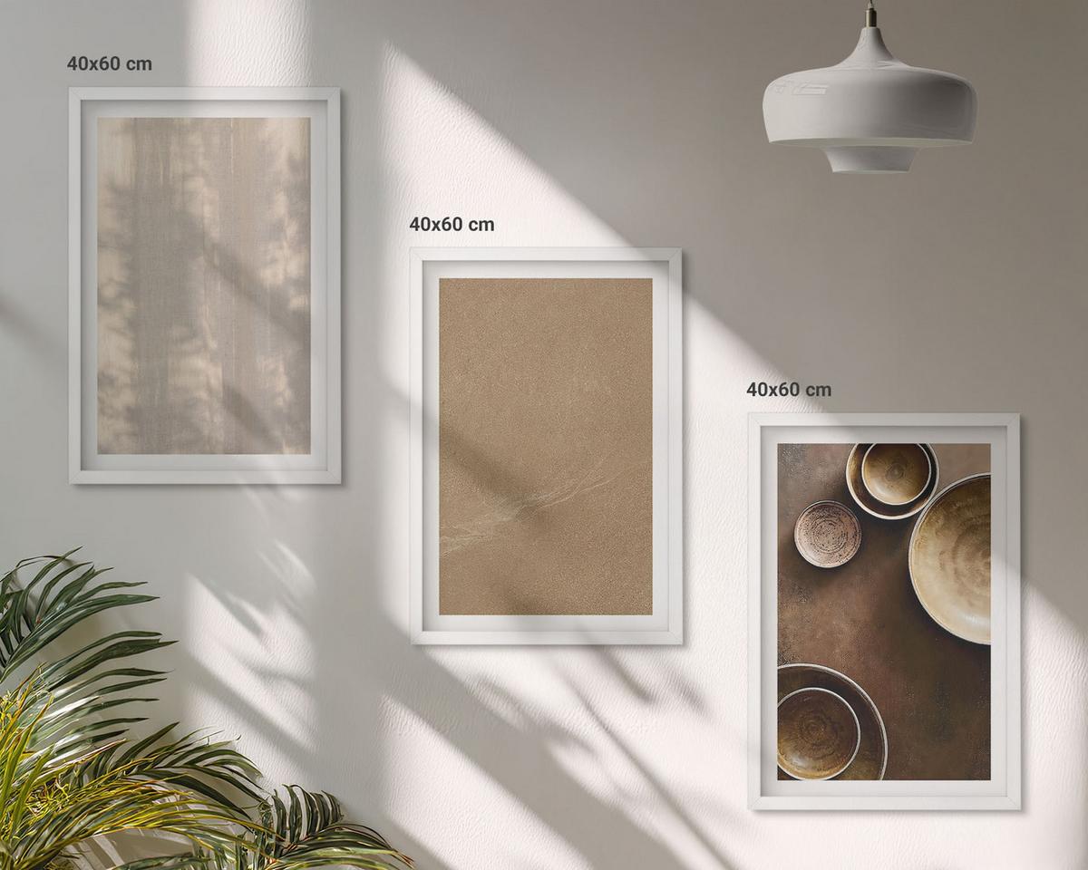 BILDER SET 3er Set - 40x60 cm Weißer Rahmen - Minimalistische Texturstrukturen - Weiß, Kunststoff (40/60cm) - TULUP