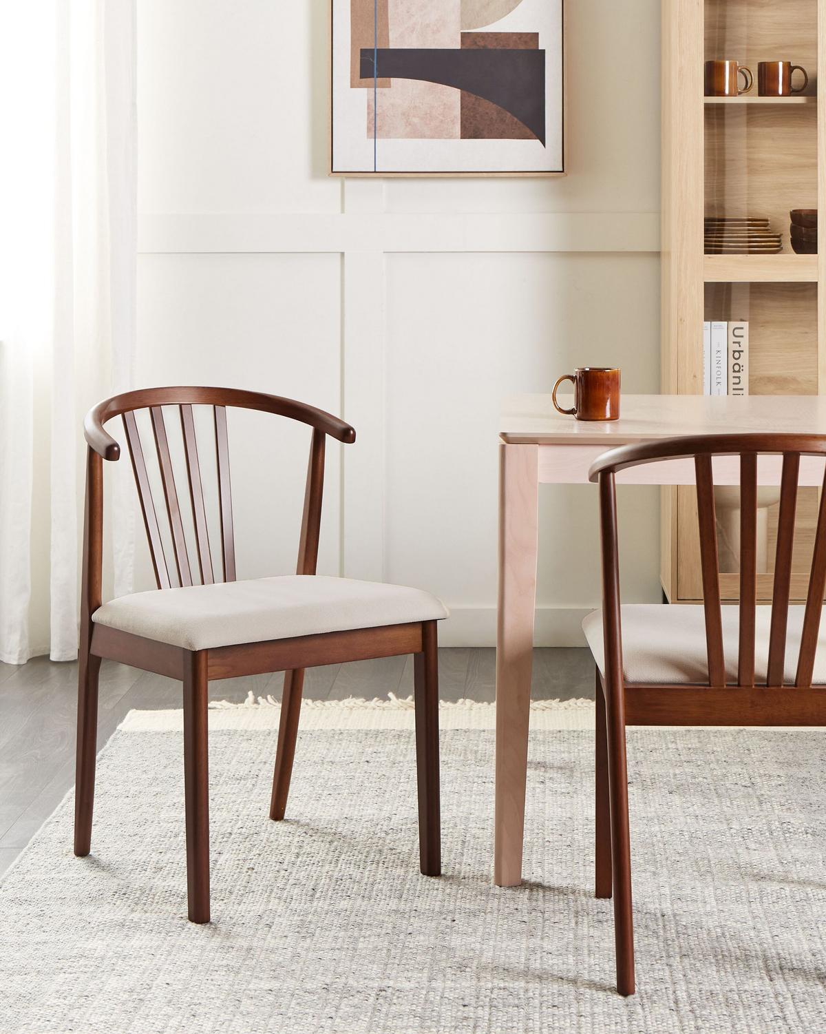 ESSZIMMERSTUHL 2er-Set Dunkler Holzfarbton Craig - Dunkelbraun/Beige, Holz (50/80/57cm) - Beliani