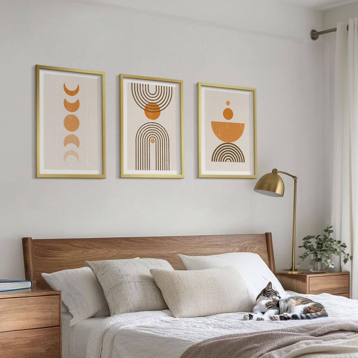 BILDER SET 3er Set - 40x60 cm Goldrahmen - Boho-minimalistische Dekorationen - Goldfarben, Kunststoff (40/60cm) - TULUP