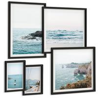 BILDER SET 5er Set - 50x50 cm & 20x30 cm & 40x60 cm Schwarzer Rahmen - Küstenlandschaftsblick - Schwarz, Kunststoff (40/60cm) - TULUP