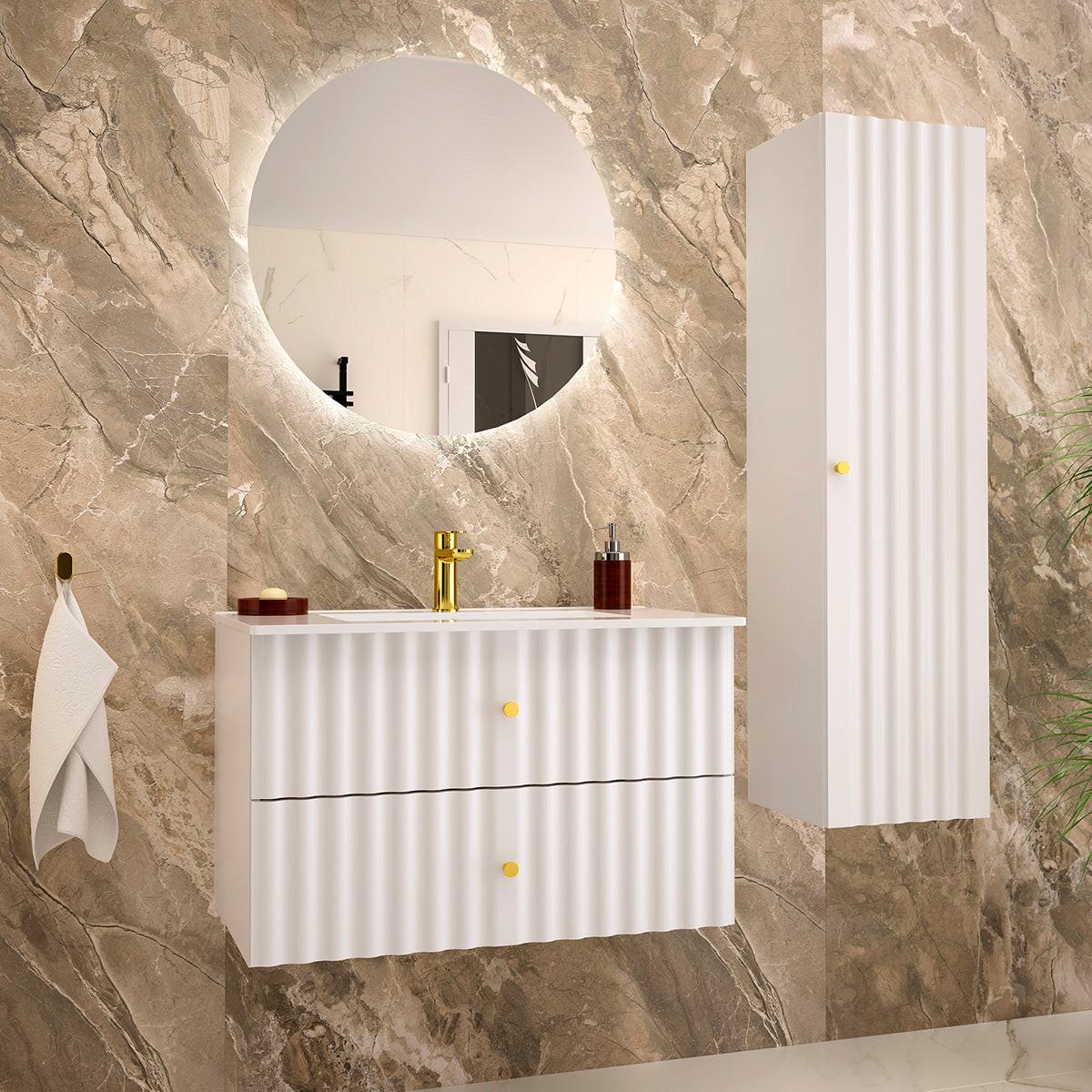 BADMÖBEL 80cm Izae 2er-Set Weiß - Weiß, Holzwerkstoff (80/50/45.8cm) - Petits-meubles