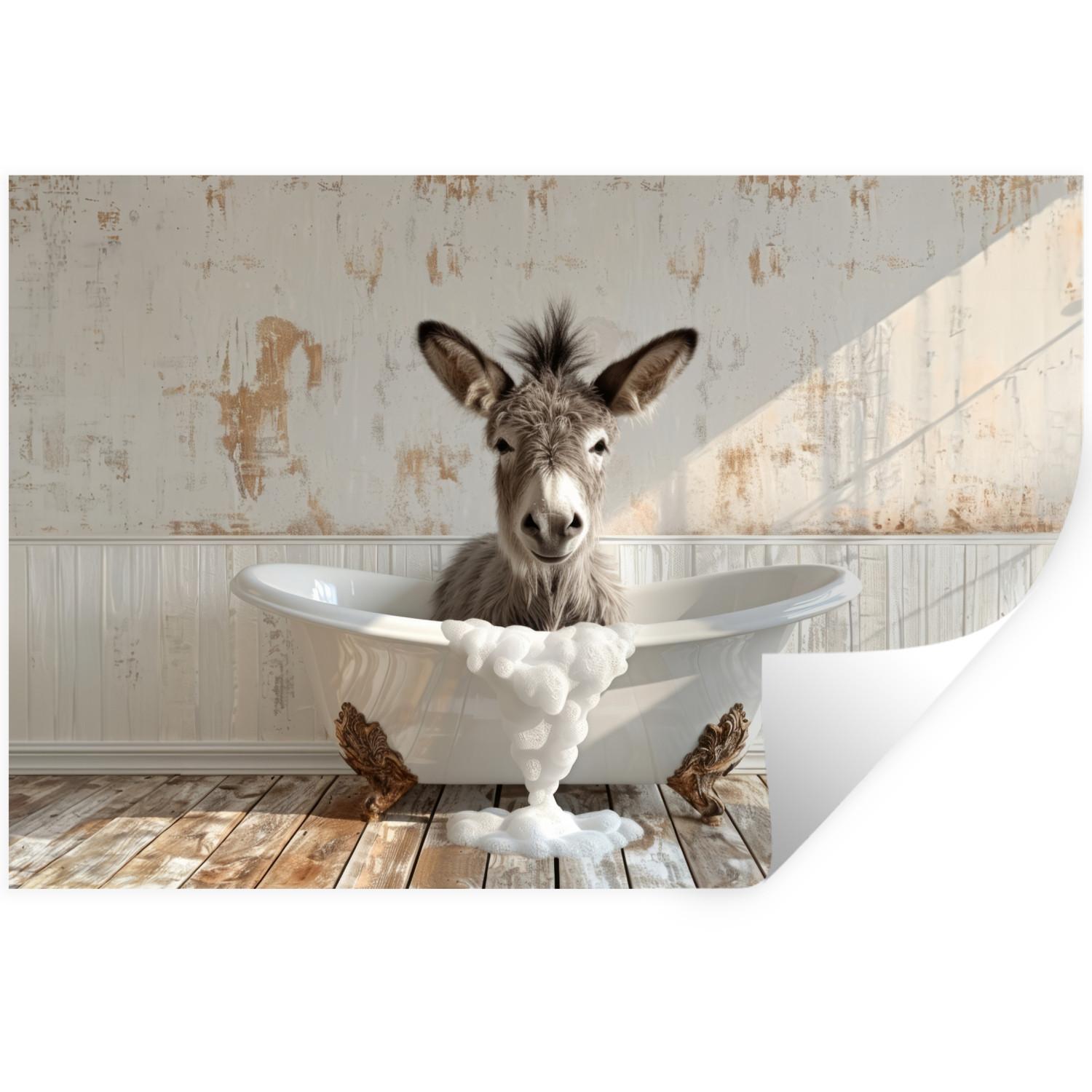 WANDTATTOO Esel - Tiere - Badewanne - Schaumstoff Deko Wohnzimmer 60x40 cm - Weiß, Kunststoff (60/40/0.1cm) - MuchoWow