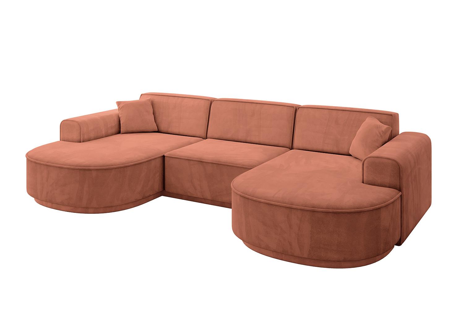 WOHNLANDSCHAFT MARI-U1-v3 - 303x171x83 cm Koralle Velours - Koralle/Schwarz, Holzwerkstoff/Kunststoff (303/83/171cm) - ALTDECOR