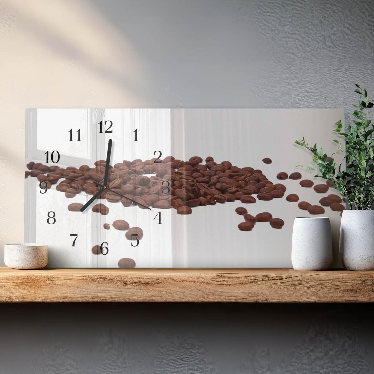 WANDUHR aus Glas 60x30 cm - Kaffeebohnen - Braun, Glas (60/30/0.4cm) - TULUP