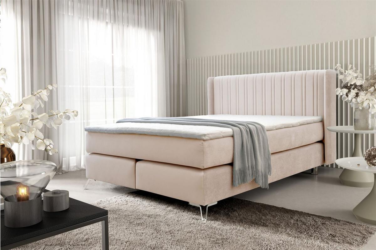 BOXSPRINGBETT Agnus - Creme, Holzwerkstoff/Textil (200/200cm) - Fun Möbel