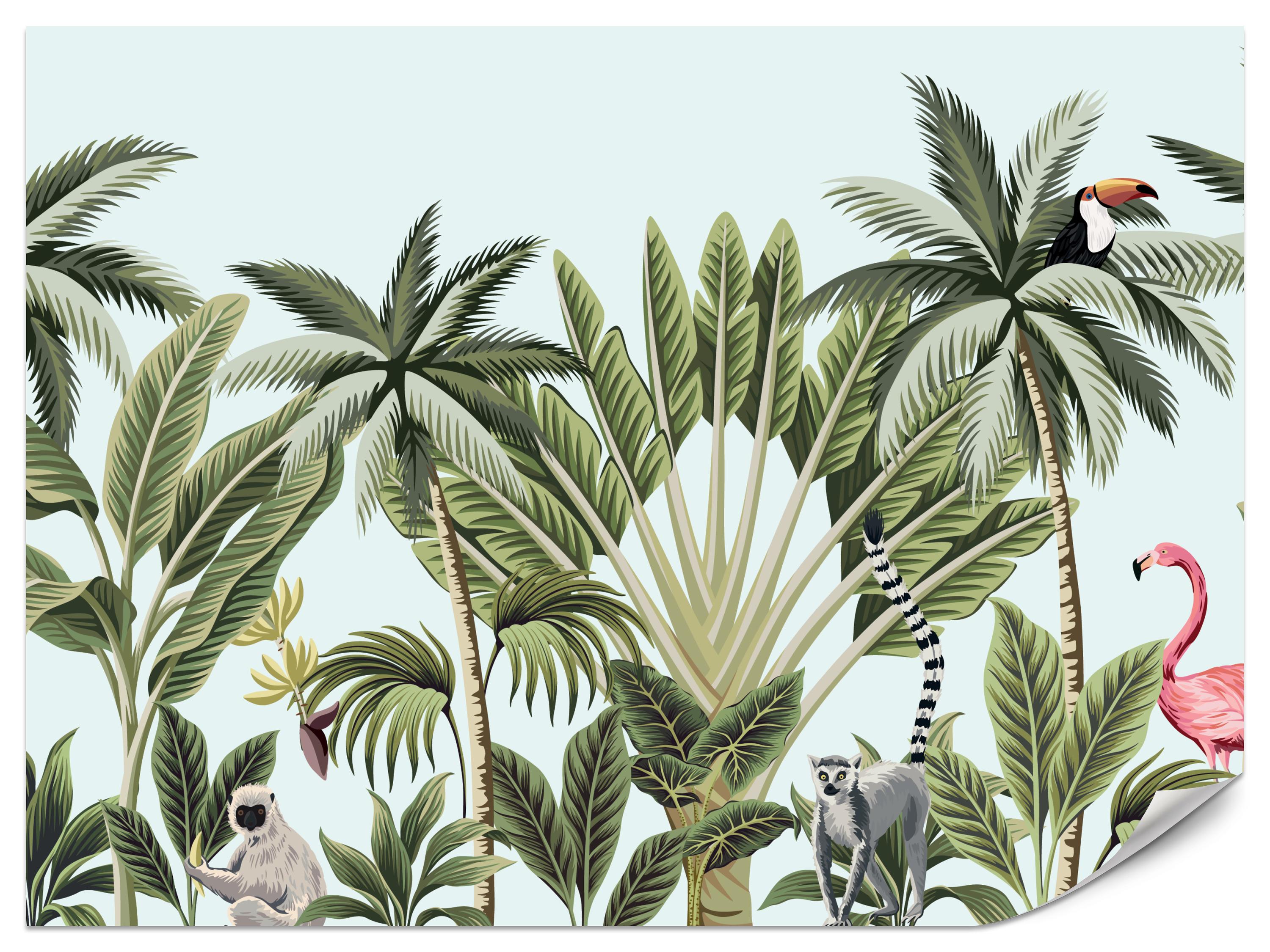 FOTOTAPETE für Schlafzimmer Exotische Tiere Dschungel Flamingo 400x280 - Schwarz/Weiß, Papier (400/280cm) - Muralo
