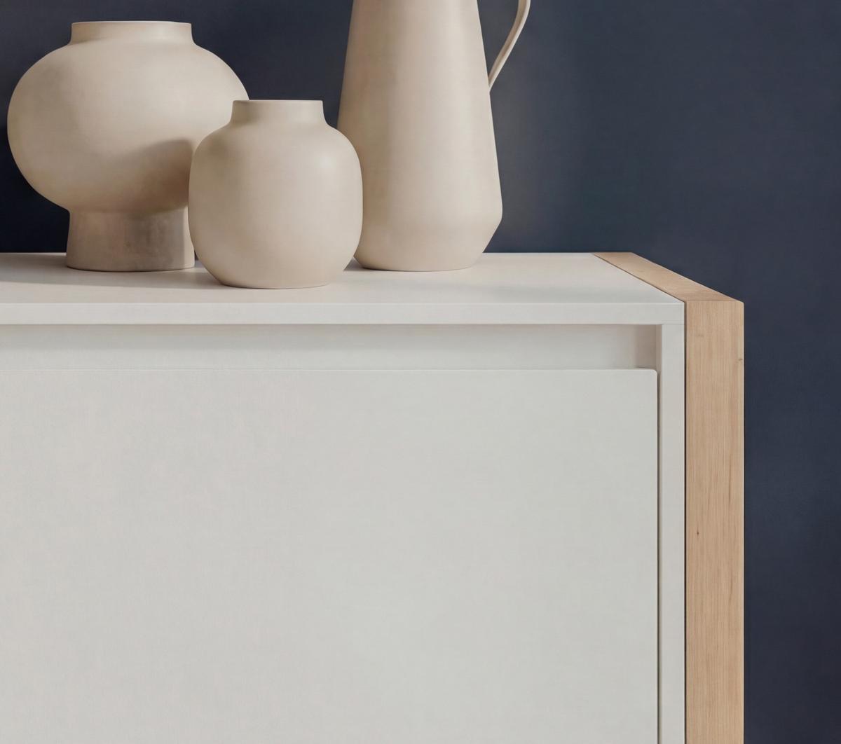 HIGHBOARD weiß, Eiche Artisan 120 cm, Kommode im skandinavischen Design - Weiß/Eiche Artisan, Holzwerkstoff (120/139/40cm) - Furn.Design