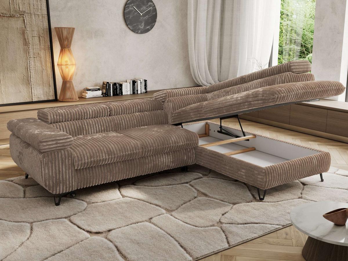 ECKSOFA PABLO L Braun Cord - Rechts Seite - Schwarz/Braun, Textil/Metall (273/208cm) - MKS