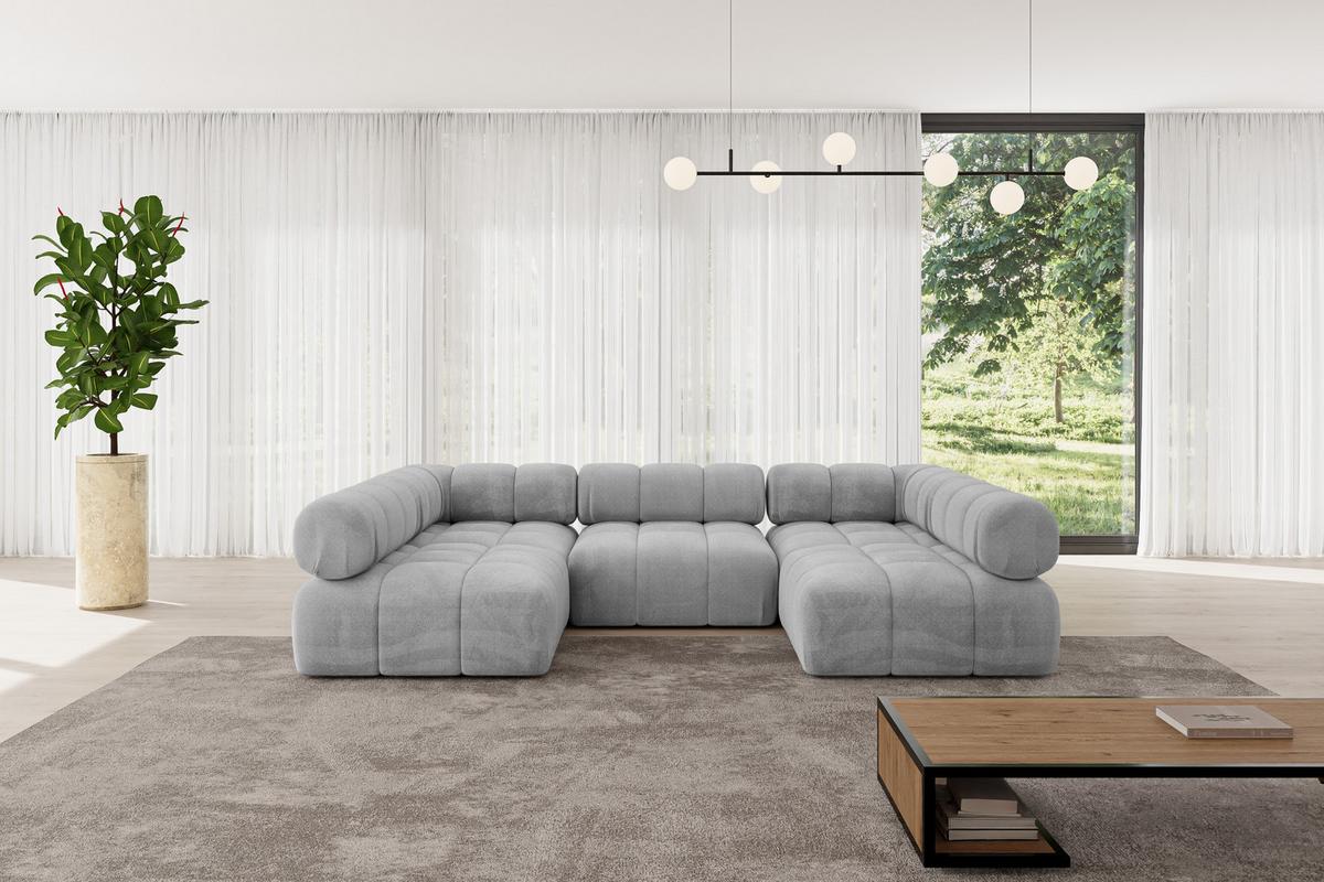 WOHNLANDSCHAFT modulares Sofa Garvo-U1 - 285x190x70 cm Hellgrau Velours - Hellgrau, Holzwerkstoff/Textil (285/70/190cm) - ALTDECOR