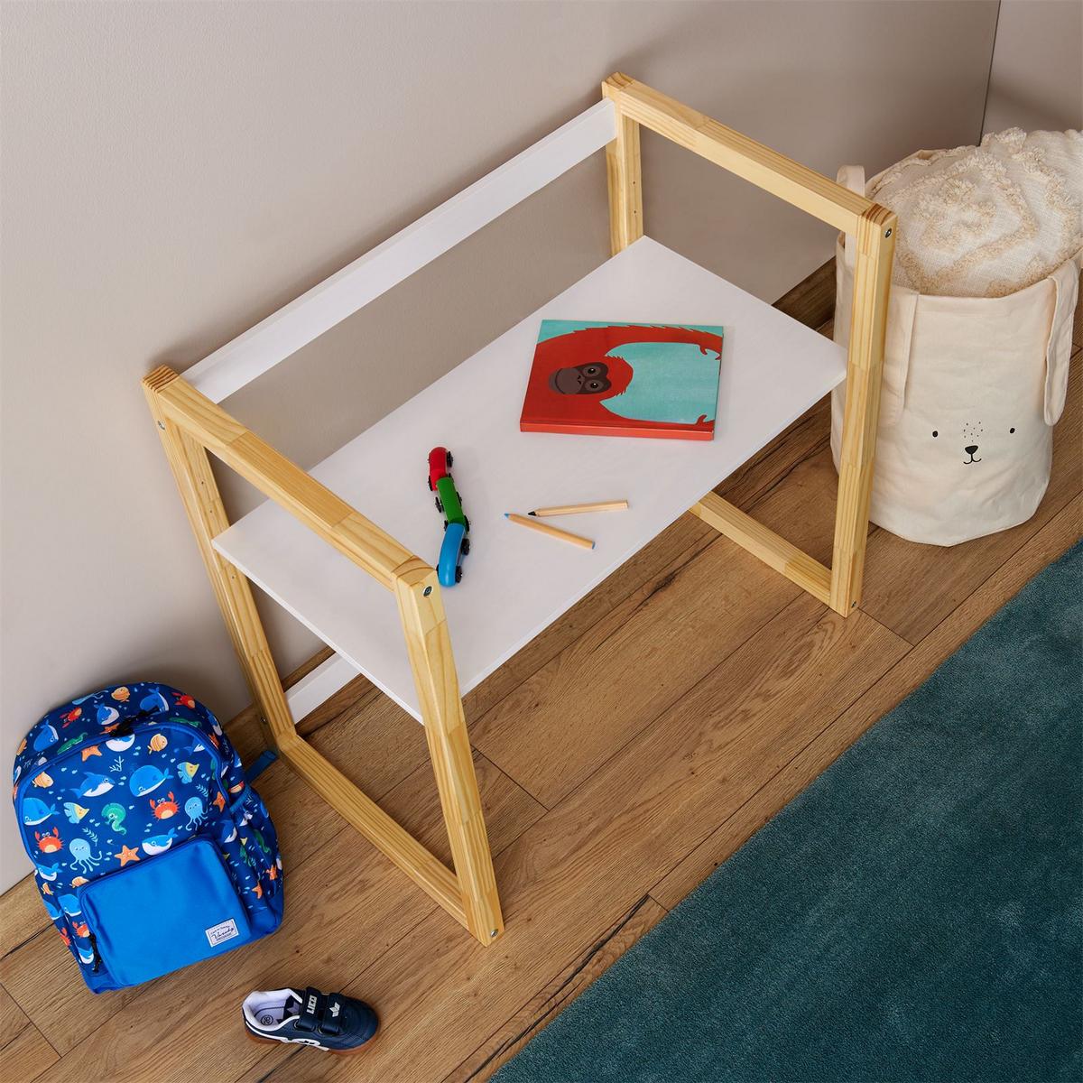 KINDERSCHREIBTISCH SUZA - Naturfarben/Weiß, Holz (80/76/48cm) - IDIMEX