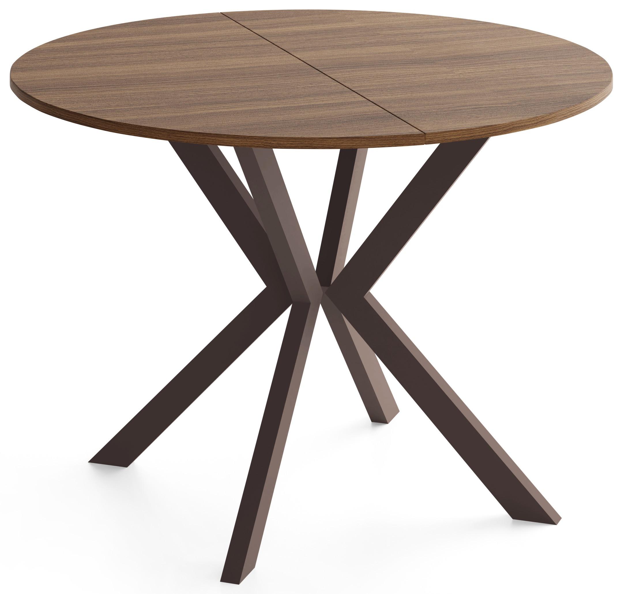 ESSTISCH Valio rund oval ausziehbar verlängerbar mit braunen Metallbeinen, Nussbaum Braun 100-140/100/76 cm - Walnussfarben/Braun, Holzwerkstoff/Metall (100/140/76cm) - WFL GROUP