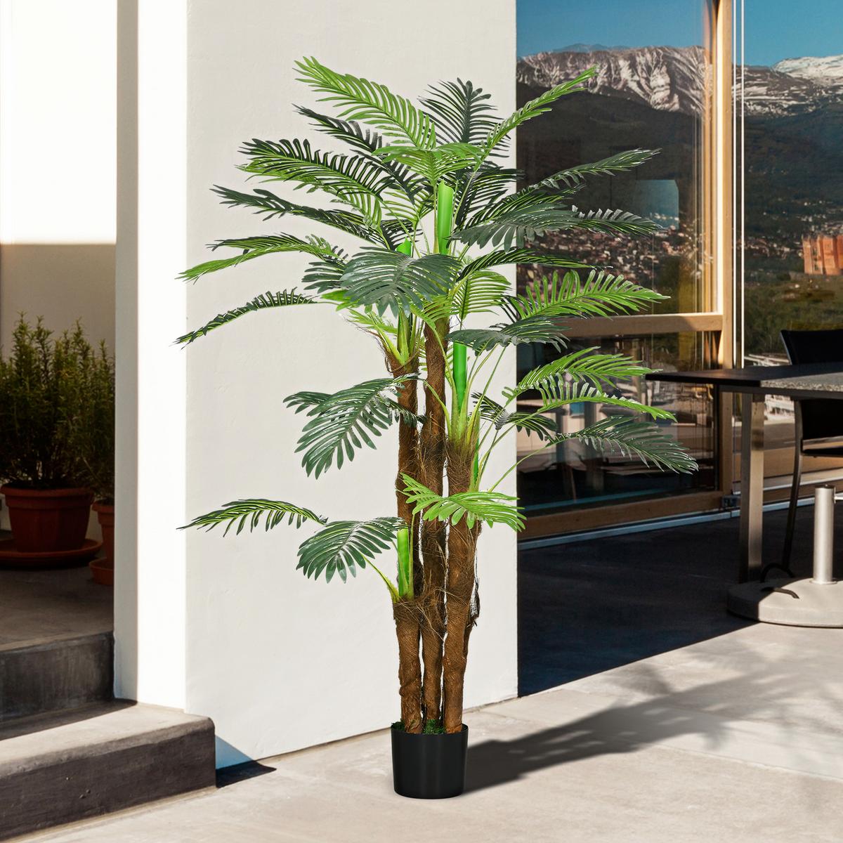 KÜNSTLICHE Pflanzen, Kunst Palme, 160 cm Kunstpflanze mit 36 Zweige Grün - Grün, Kunststoff (160cm) - HOMCOM