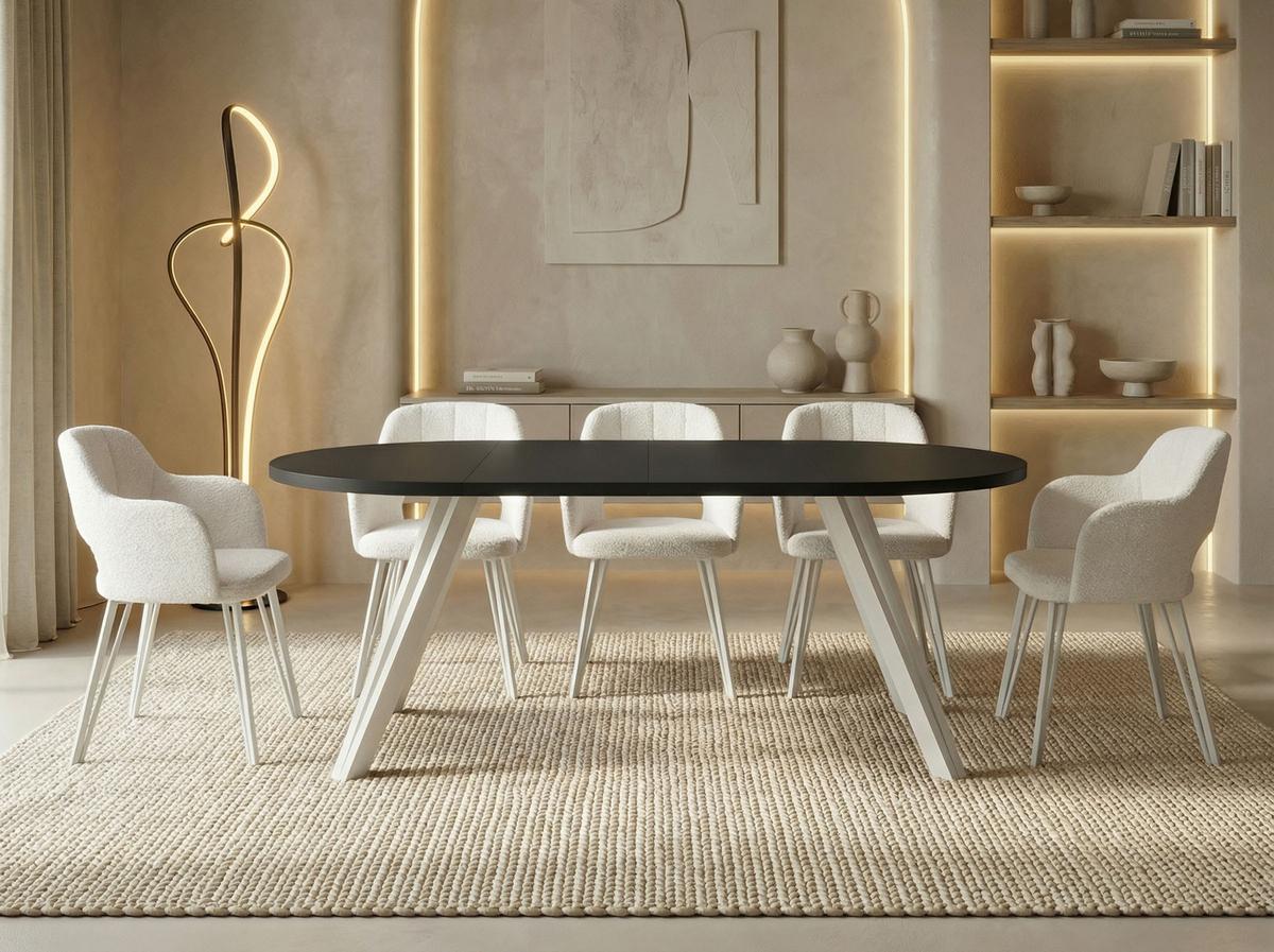 ESSTISCH Ravero runder ausziehbarer, Schwarz 100-180/100/77 cm - Schwarz/Weiß, Holz/Holzwerkstoff (100/180/76.5cm) - WFL GROUP