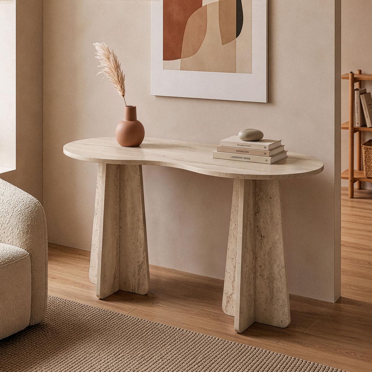 SCHREIBTISCH mit organisch-form Tischplatte 120/60/75 cm - Beige, Holzwerkstoff (8.5/60/75cm) - Calicosy