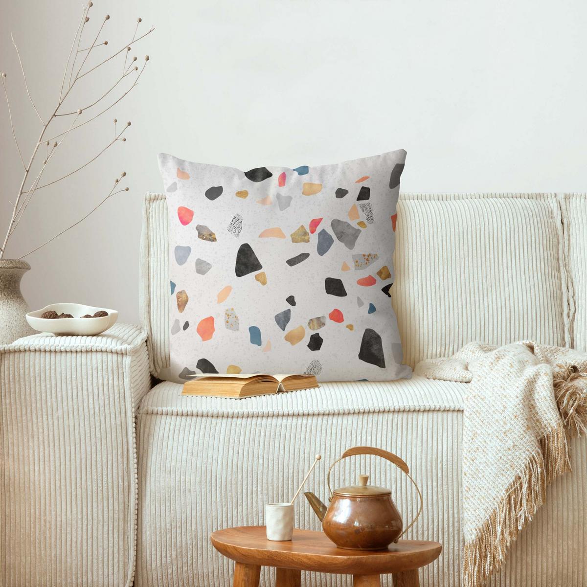 KISSENBEZUG Weißer Terrazzo mit Goldsteinchen 50/50 cm - Weiß, Textil (50/50cm) - Bilderwelten