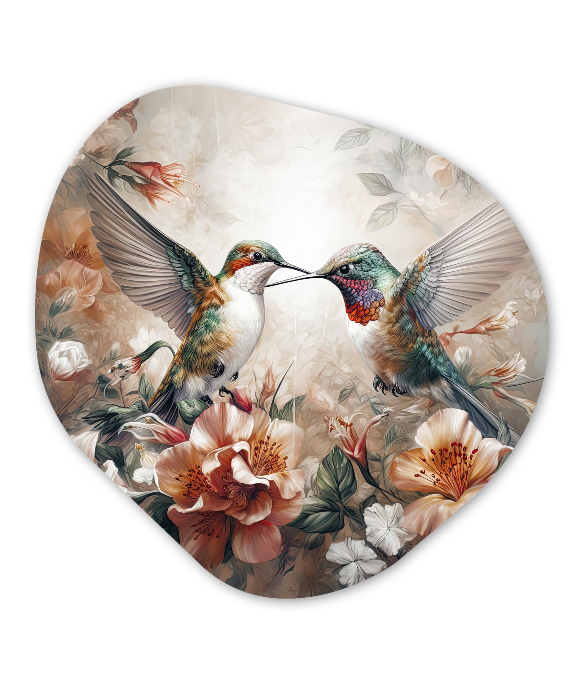 WANDBILD Kolibri - Vögel - Blumen - Natur Wanddeko 40x40 cm - Altrosa, Kunststoff (40/40cm) - MuchoWow