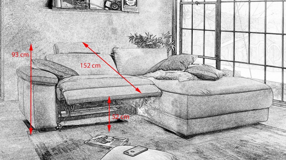 ECKSOFA MOTORISCHER RELAXFUNKTION LOLA Grau Webstoff Relaxfunktion - Schwarz/Grau, Textil (233/178cm) - KAWOLA